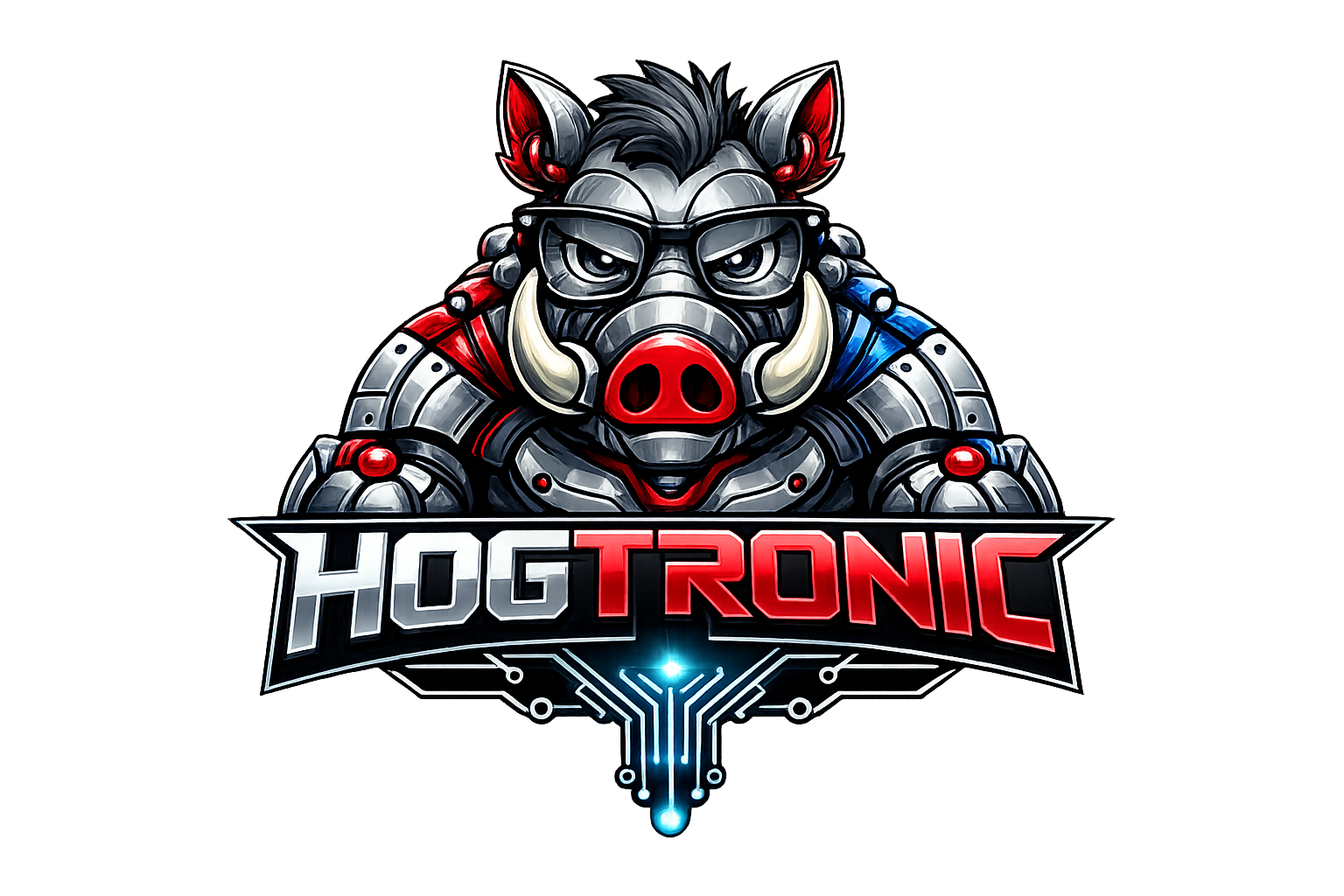 HogTronic mascot — armored cyber-boar